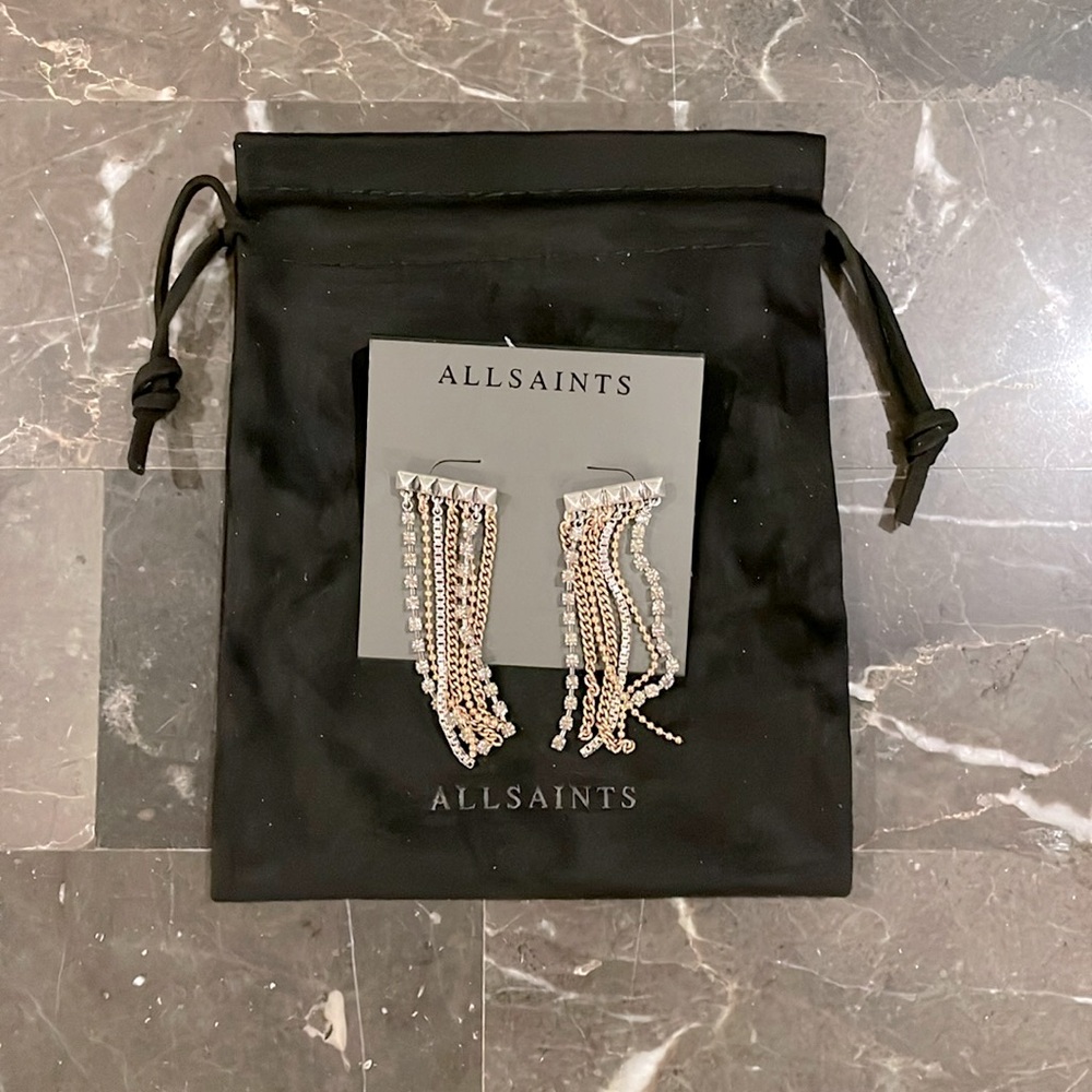 AllSaints Two Tone Crystal Fringe Earrings